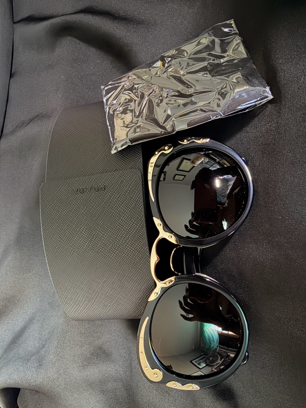Prada Black and Gold Round Metal-Accent Sunglasses